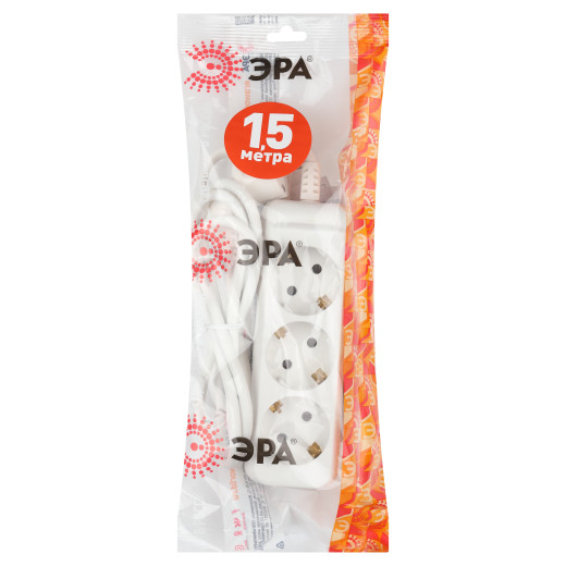 Удлинитель электрический ЭРА  UX-3e-1,5m с заземлением 3 розетки 1,5 м ПВС 3x0,75мм2 10А