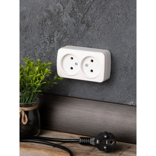 Минск Розетка 2-местная ОП 10А без заземления белая EKF Basic