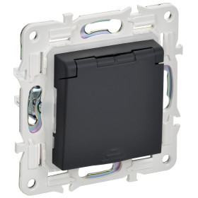 IEK SKANDY Графит Розетка с/з с защитными шторками и крышкой 16А IP44 SK-R11G