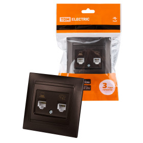 TDM Розетка телефонная RJ11 + компьютерная RJ45 шоколад 