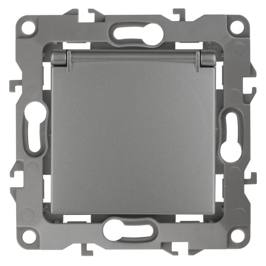 Розетка ЭРА Серия 12 12-2103-12 2P+E Schuko со шторками с крышкой 16A-250В IP20 графит