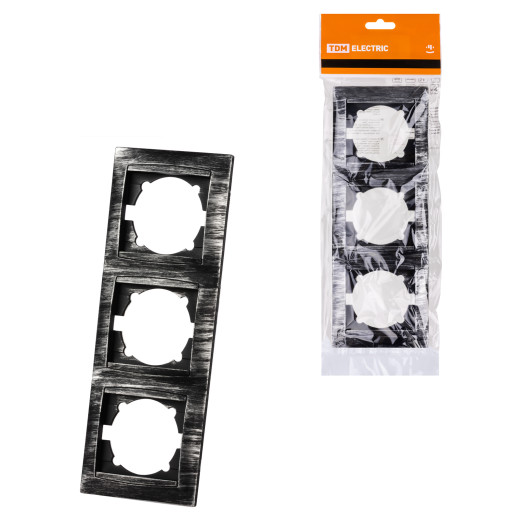 Рамка 3-х постовая вертикальная старинное серебро 