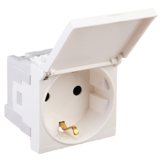 Розетка с крышкой модульная, 2P+E, с з/ш, Avanti, белое облако, 2 модуля