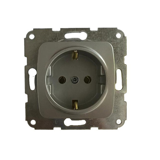 DEA Розетка 1-ая с/з с/у 16А меx. Серебряный металлик KRANZ