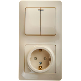 Systeme Electric Glossa Беж Блок: розетка с/з со шторками и 2-кл. выключатель с подсветкой