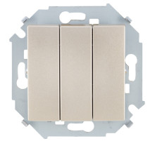 Simon 15 Шампань Выключатель 3-клавишный, 10А, 250В, винт.зажим