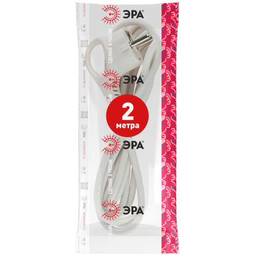 Шнур сетевой с вилкой ЭРА  U-3x1-2m-W с заземлением 2м ПВС 3x1мм2 белый