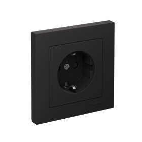 Systeme Electric AtlasDesign Карбон Розетка с заземлением со шторками, 16А, в сборе, быстрозажим. клем.