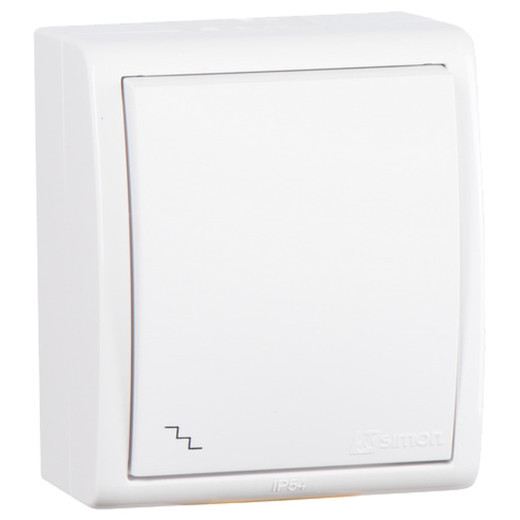 Simon15 Aqua Белый Переключатель 1-клавишный наружный, IP54