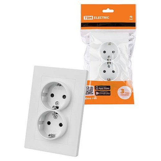 Розетка двойная 2П+З 16А 250В с защ. шт. белая 