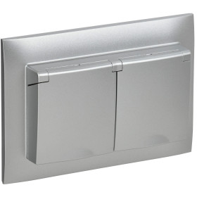 IEK SKANDY Серебряный Розетка 2-ая с/з с крышкой 16А в сборе IP44 SK-R12S