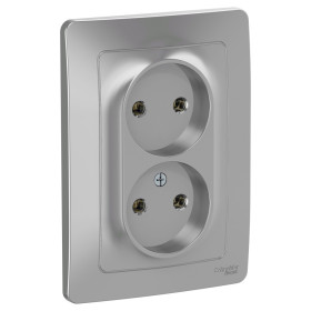 Systeme Electric Blanca внутр Алюминий Розетка 2-ая б/з без шторок, 16А, 250В