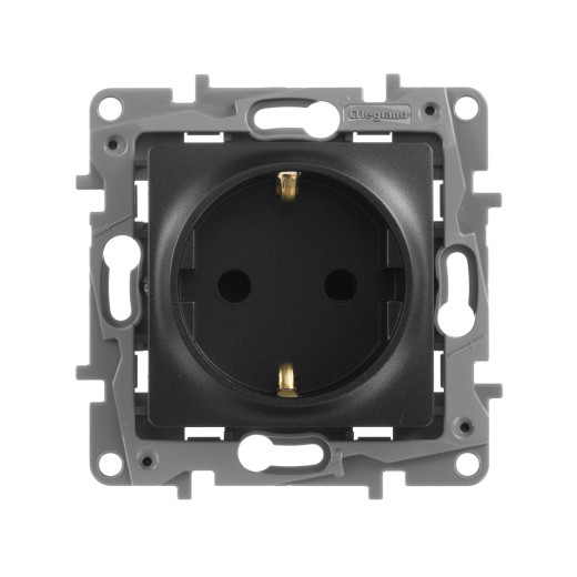 Розетка с заземлением - Legrand Etika - со шторками 16А 250В винтовые зажимы - антрацит