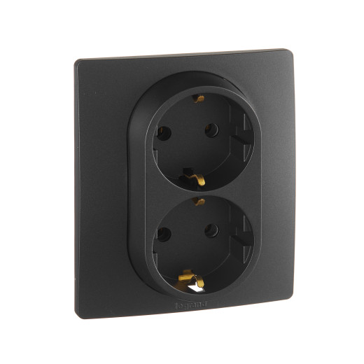 Розетка двойная с заземлением - Legrand Etika - без шторок в сборе 16А 250В винтовые зажимы - антрацит