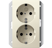 Gira S-55 Крем глянц Розетка 2-я с/з ЗД, 1 местн. роз.