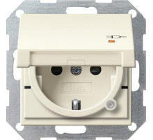 Gira S-55 Крем глянц Накладка розетки 1-ая с/з с лампой и откидной крышкой, с затвором (shutter), символом  и полем для надписи