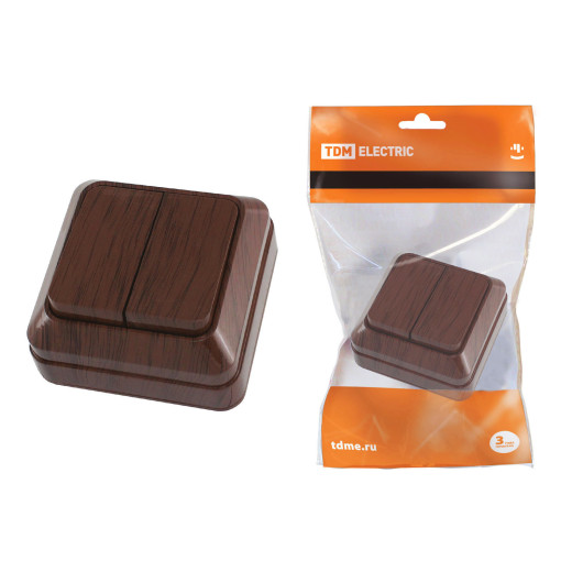 Выключатель 2-кл. открытой установки IP20 10А, бук 