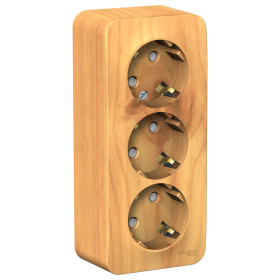 Systeme Electric Blanca наруж Ясень Розетка 3-ая с/з со шторками 16А, 250В, изолир. пластина