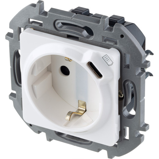 Розетка с заземлением с USB тип C - Legrand Inspiria - со шторками 16А 250В 1500мА 5В безвинтовые зажимы - белый