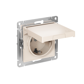 Systeme Electric AtlasDesign Бежевый Розетка с заземл. со шторк. с крышкой, 16А,IP20,мех., быстрозажим. клем.