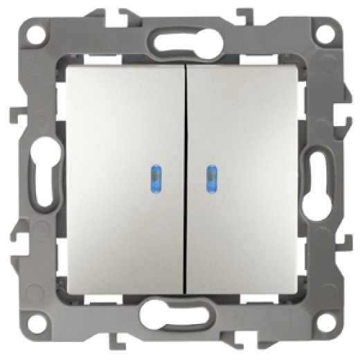 Выключатель ЭРА Серия 12 12-1105-15 двойной с подсветкой 10АХ-250В IP20 перламутр