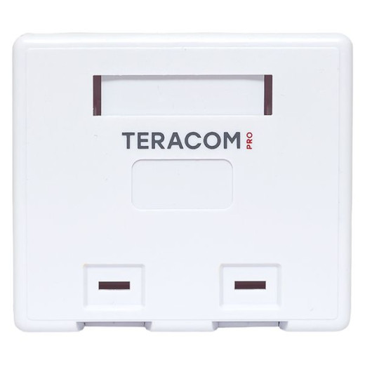 Корпус настенной розетки TERACOM PRO на 2 модуля Keystone со шторками и маркерами белый