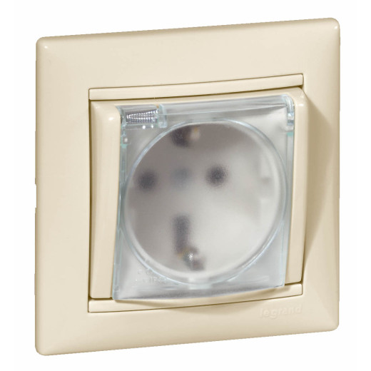 Розетка с заземлением IP44 - Legrand Valena - со шторками с защитной крышкой 16А 250В винтовые зажимы - слоновая кость