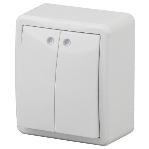Выключатель ЭРА Эксперт 11-1205-01 двойной с подсветкой 10АХ-250В IP20 ОУ белый