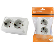 TDM Розетка двойная 2П+З открытой установки с з/ш IP20 16А, белый 