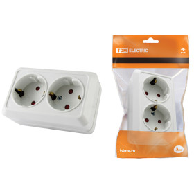 TDM Розетка двойная 2П+З открытой установки с з/ш IP20 16А, белый 