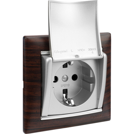 Рамка 1 пост - Legrand Valena - темное дерево/серебряный штрих