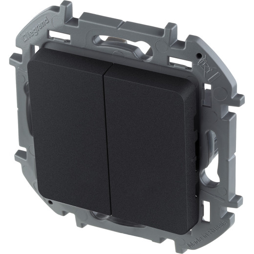 Выключатель двухклавишный - Legrand/Daccord Inspiria - 10АХ 250В безвинтовые зажимы - антрацит