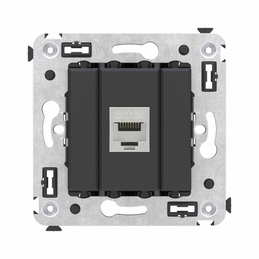Компьютерная розетка RJ-45 без шторки в стену, кат.6A одинарная  экранированная, Avanti, черный матовый