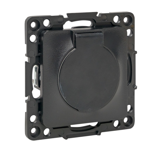Стокгольм Механизм Розетки 1-местной с/з 16А автоматические клеммы черный с крышкой и защ. штор. IP44 EKF PROxima