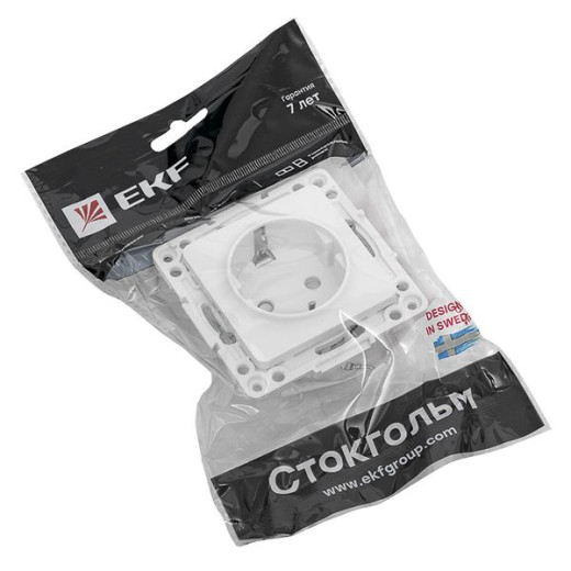 Стокгольм Механизм Розетки 1-местной с/з 16А винтовые клеммы белый с защ. штор. EKF PROxima