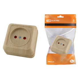TDM Розетка 2П открытой установки с з/ш IP20 10А, сосна 