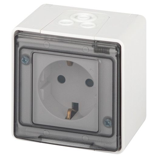 Розетка ЭРА Эксперт 11-2502-01 с заземлением крышкой 2P+E IP55 шторки 16A-250В ОУ белый