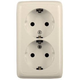 Hegel Альфа наруж Слоновая кость РА16-153-01 Розетка с/з двойная, с изол. пластиной