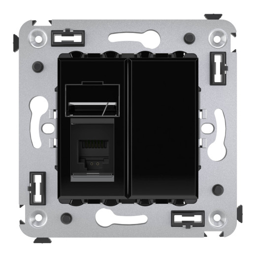 Телефонная розетка RJ-12 в стену одинарная, Avanti, черный квадрат