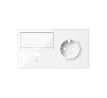 Simon 100 Белый глянец Кит 2 поста, фронт. Накладка на 1 розетку Schuko (справа) + 1 з/у USB SC + 1 клавиша светорегулятора