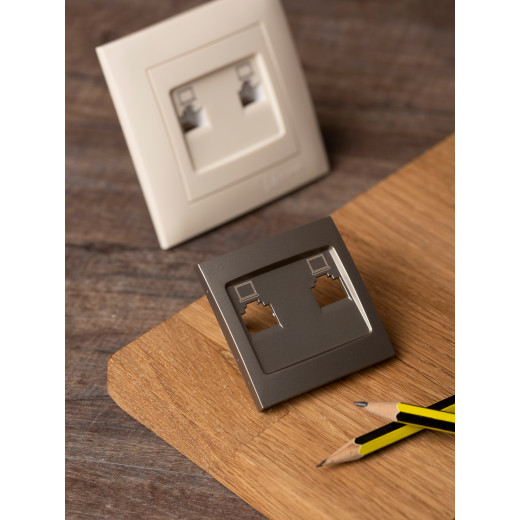Валенсия лицевая панель розетки RJ-45 2-местная кашемир EKF PROxima