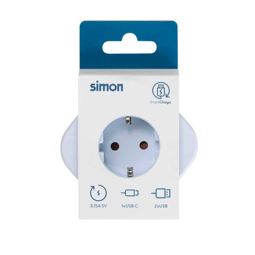 Адаптер Schuko + 2хUSB A + USB C, SBrico, белый