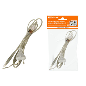 TDM Шнур с выключателем и плоской вилкой ШУ01В ШВВП 2х0,75мм2 2м. прозрачный