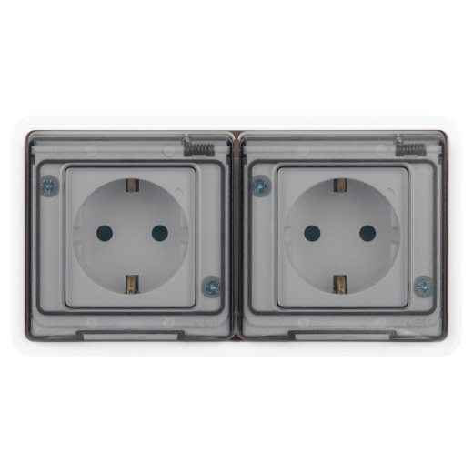 Розетка ЭРА Эксперт 11-2524-01 двойная с заземлением с крышкой 2х2P+E горизонт. IP55 шторки 16A-250В СУ белый