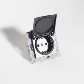 Розетка электрическая 2К+З, с откидной крышкой, 16А, 220-250V (антрацит)