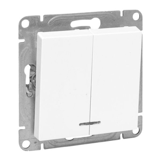 Механизм выключателя, двухклавишный, с подсветкой, белый Эпика EKF