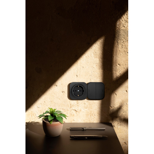 Выключатель двухклавишный - Legrand Quteo - IP20 10А 250В винтовые зажимы накладной монтаж - чёрный матовый