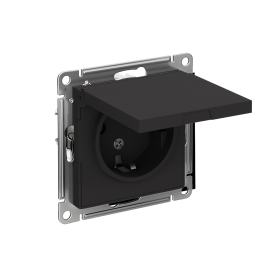 Systeme Electric AtlasDesign Карбон Розетка с/з, со шторками, с крышкой, 16А