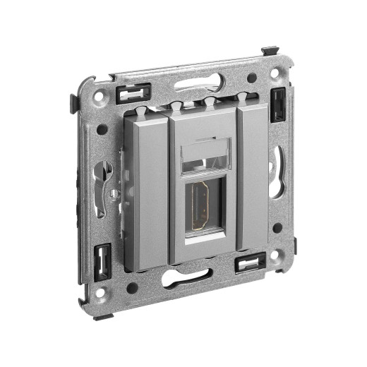 HDMI розетка одинарная в стену, тип А-А, Avanti, закаленная сталь