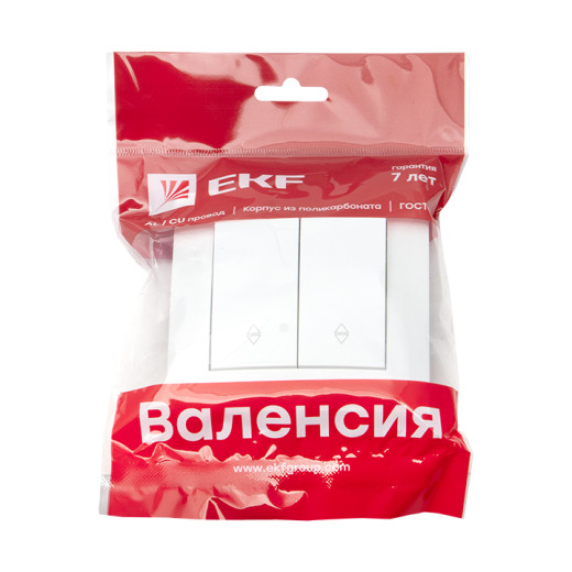 Валенсия выключатель 2-кл. 10А белый проходной EKF PROxima